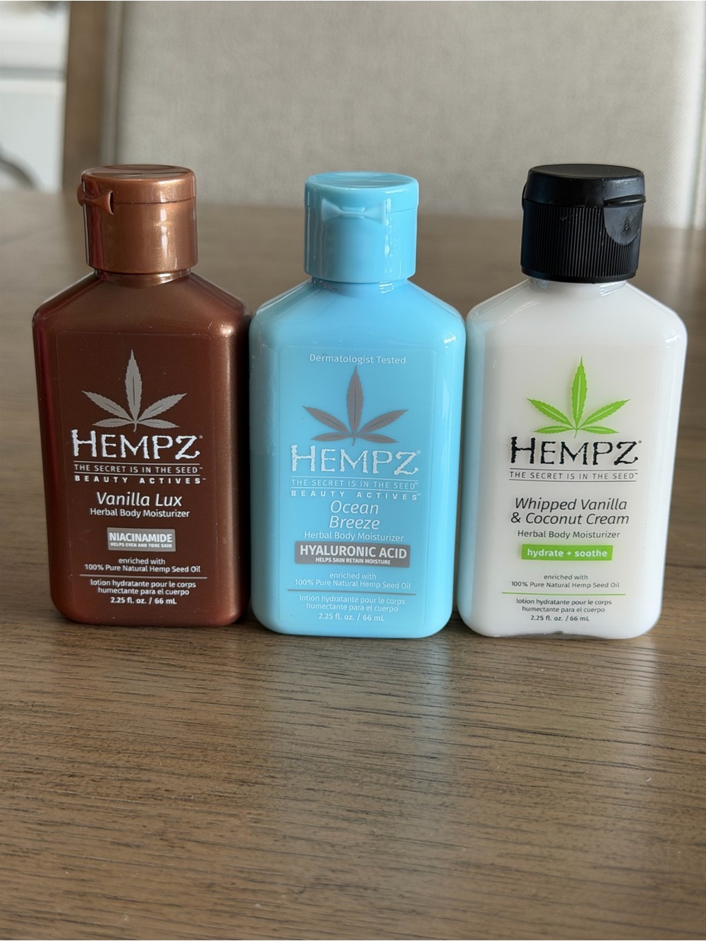 3 Hempz 2.25 ounce travel moisturizers